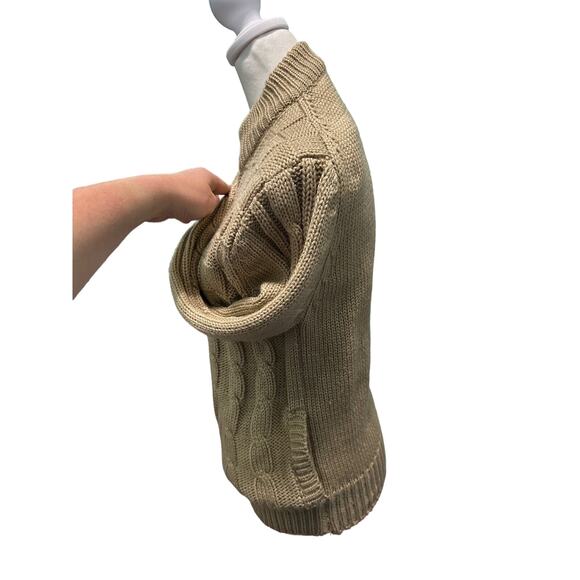 Vintage Unisex Tan Chunky Cable Knit Zip Sweater Jacket Acrylic Medium - Picture 5 of 11